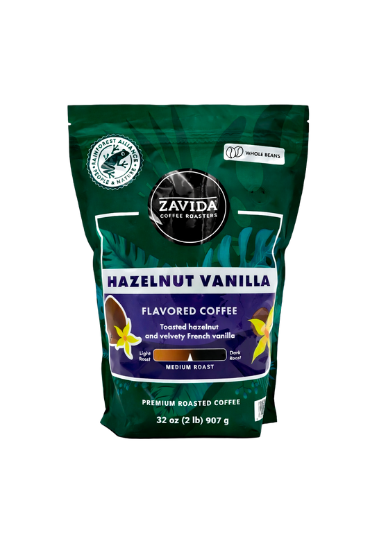 Zavida Hazelnut Vanilla Rainforest Alliance Bag 100% Arabica Coffee Whole Bean Medium Roast