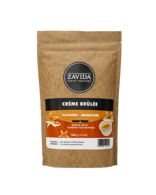 Zavida Crème Brulée Arabica coffee package of 340g on a white background
